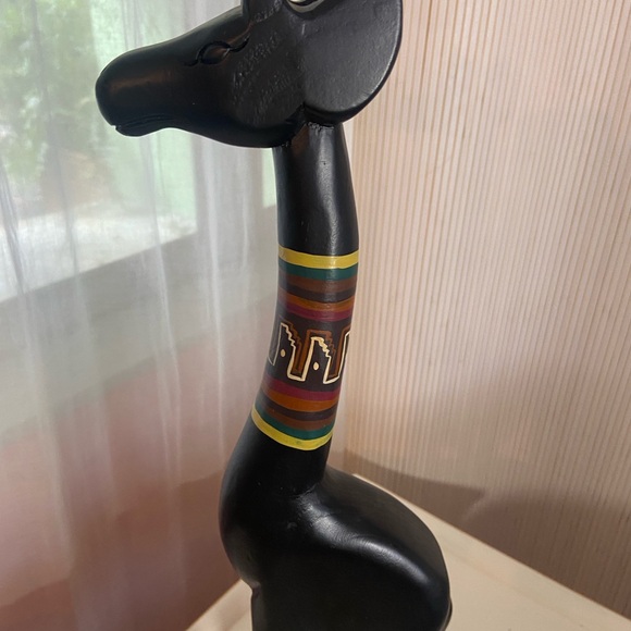 Black Wooden Giraffe Sculpture with Colorful Accents
H 21.5”.  X.  2”. X. 4”. - Picture 11 of 11